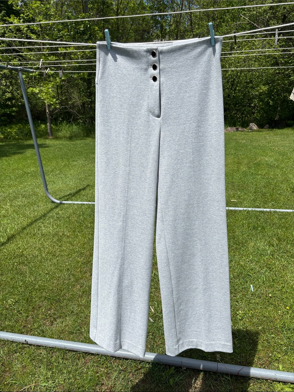 Ann‎ Taylor Light Gray Wide-Leg Knit Pants with Front Buttons Sz 6